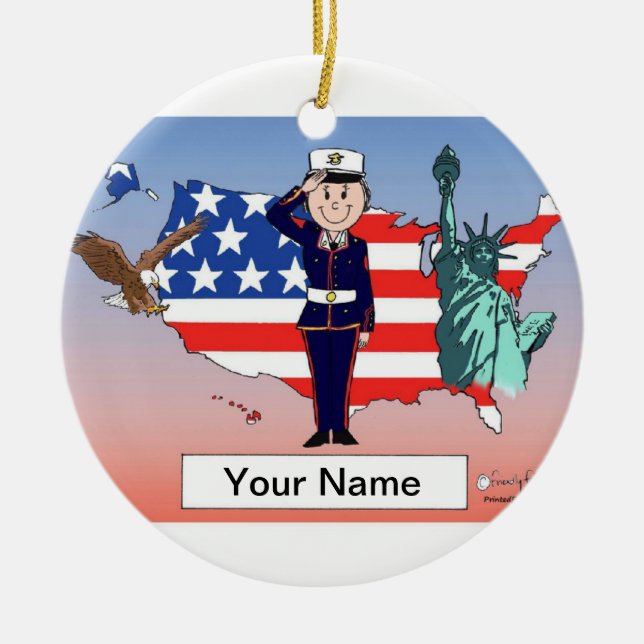 Ornement Rond En Céramique Marines des USA - femelle (Devant)