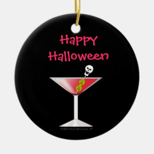 Ornement Rond En Céramique Martini sanglant drôle avec le crâne Halloween