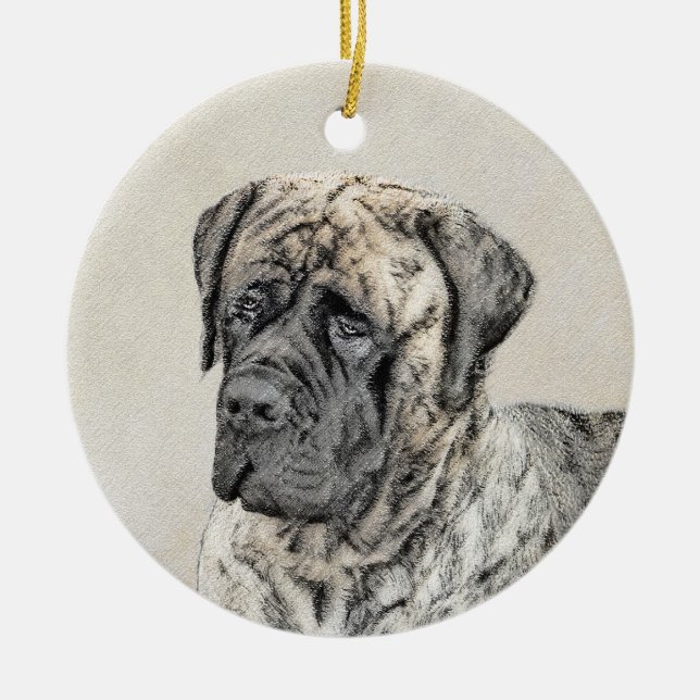Ornement Rond En Céramique Mastiff anglais (Brindle) Peinture - Chien Art (Devant)