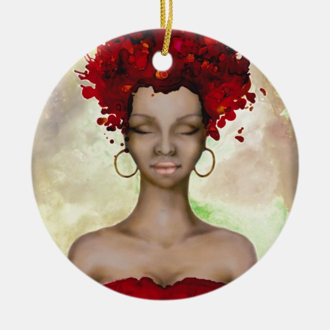 Ornement Rond En Céramique Matin rouge fou de cheveux (Devant)