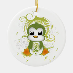 Ornement Rond En Céramique Mélange pingouin vert fluffy effet musique note to