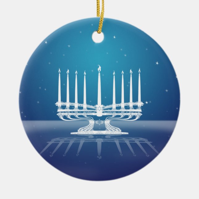 Ornement Rond En Céramique Menorah illuminé par les étoiles II (Devant)