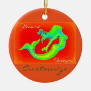 Ornement Rond En Céramique Merry Mermaid Noël customisé