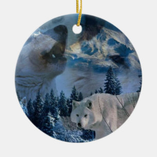 Ornement Rond En Céramique Meute de loups d'hurlement