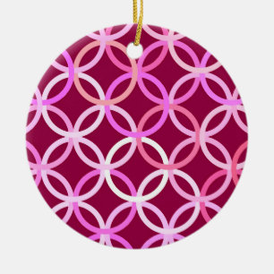 Ornement Rond En Céramique Mi-siècle Cercles modernes, prune et orchidée rose