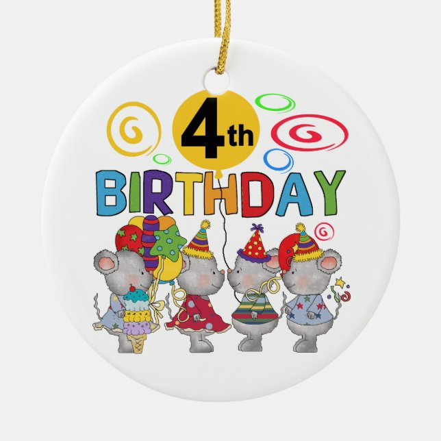 Ornement Rond En Céramique Mice 4th Birthday T-shirts et cadeaux (Devant)