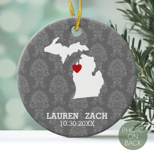Ornement Rond En Céramique Michigan Home State City Map - Mariage personnalis