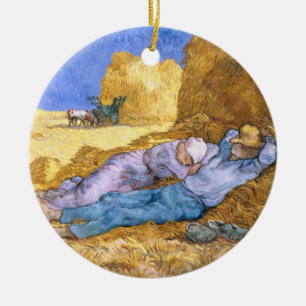 Ornement Rond En Céramique Midi de Vincent van Gogh  , la sièste, après