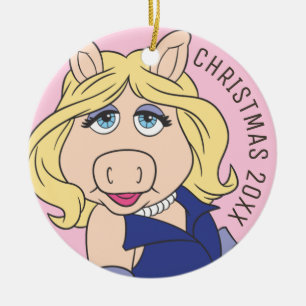 Ornement Rond En Céramique Miss Piggy en robe violette