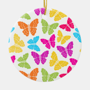 Ornement Rond En Céramique Moderne Vibrant Arc-en-ciel Butterfly mûre Motif