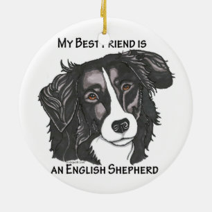 Ornement Rond En Céramique Mon meilleur ami est un berger anglais noir et
