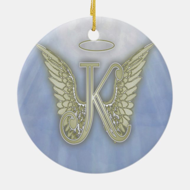 Ornement Rond En Céramique Monogramme d'ange de la lettre K (Dos)