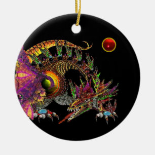 Ornement Rond En Céramique MONogramme DRAGO Red Ruby