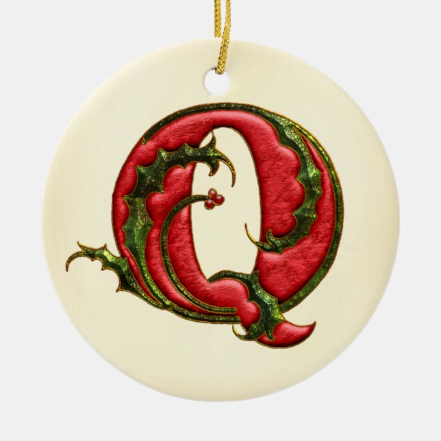 Ornement Rond En Céramique Monogramme Q de houx de Noël (Devant)