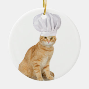 Ornement Rond En Céramique Monsieur Cat Chef To You