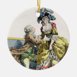 Ornement Rond En Céramique Monsieur élégant proposant à Madame dans un