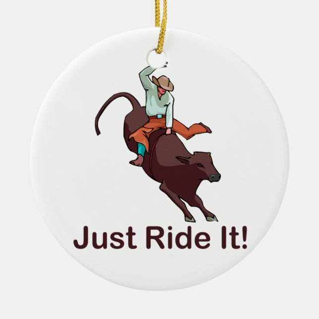 Ornement Rond En Céramique Montez-juste le cowboy et Taureau (Devant)
