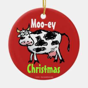 Ornement Rond En Céramique Moo-ey Noël Drôle Cartoon de vache