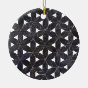 Ornement Rond En Céramique Mosaïque Gris Charbon   motif fleur de vie