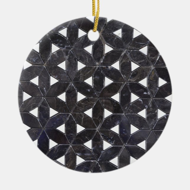 Ornement Rond En Céramique Mosaïque Gris Charbon | motif fleur de vie (Devant)