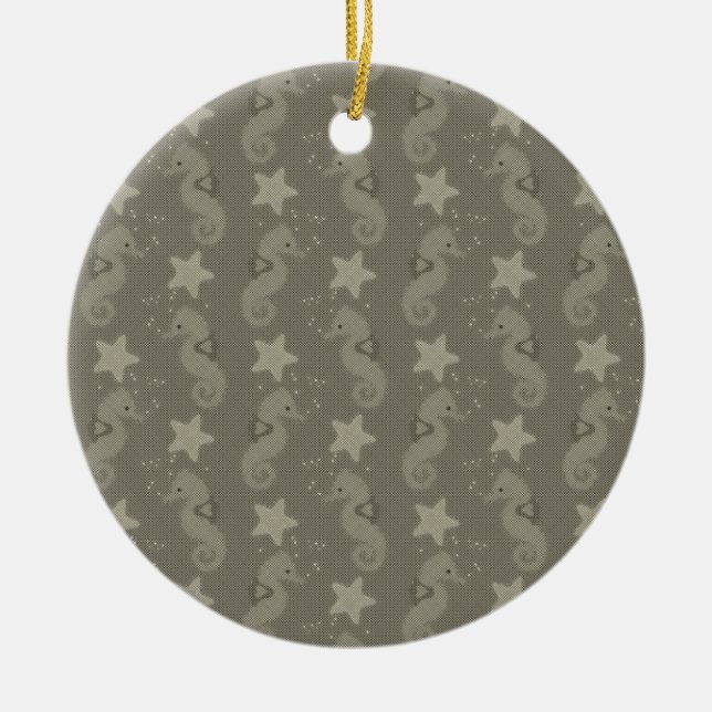 Ornement Rond En Céramique Motif Antique Seahorse Et Starfish (Devant)