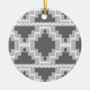 Ornement Rond En Céramique Motif Aztec Ikat - Gris foncé et clair