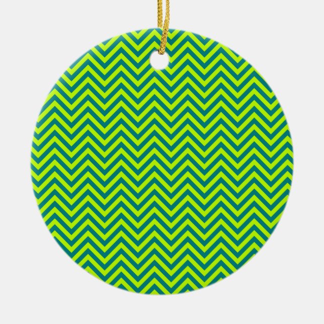 Ornement Rond En Céramique Motif Chevron turquoise et Lime Green (Devant)