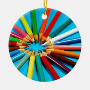 Ornement Rond En Céramique Motif coloré de crayons de crayon