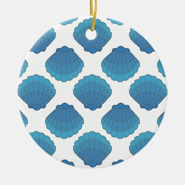 Ornement Rond En Céramique Motif de mosaïque Blue Seashell (Devant)