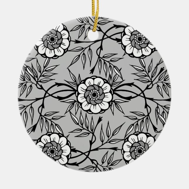 Ornement Rond En Céramique Motif Fleur Noir (Devant)