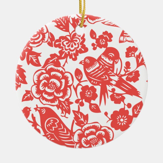 Ornement Rond En Céramique Motif rouge chinois de porcelaine (Devant)