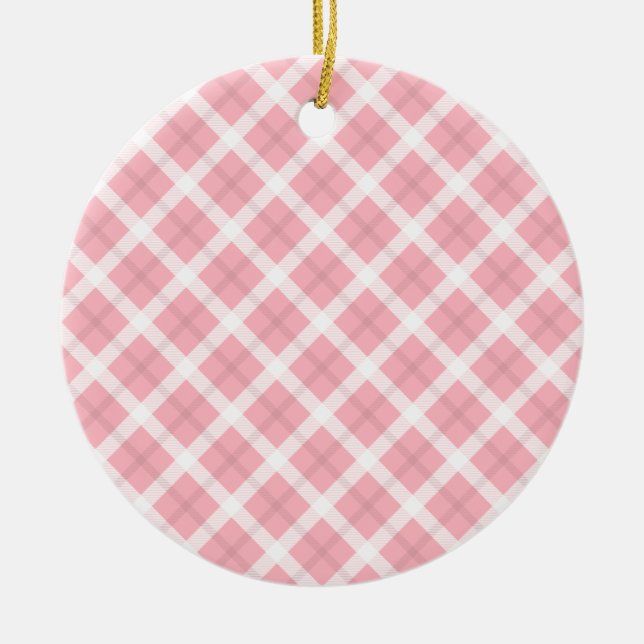 Ornement Rond En Céramique Motif Tartan Rose Et Blanc (Devant)