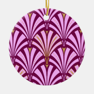 Ornement Rond En Céramique Motif ventilateur Art déco - orchidée et violet