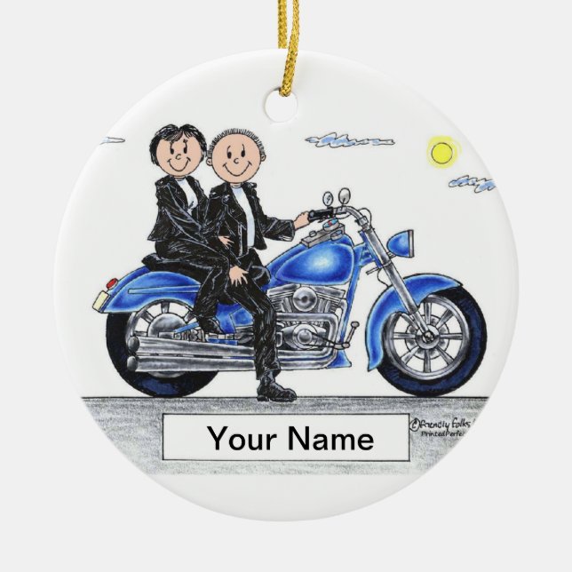 Ornement Rond En Céramique Moto - couple (Devant)