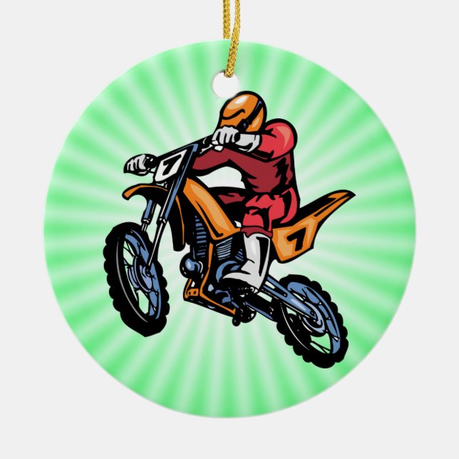 Ornement Rond En Céramique Motocross vert néon (Devant)