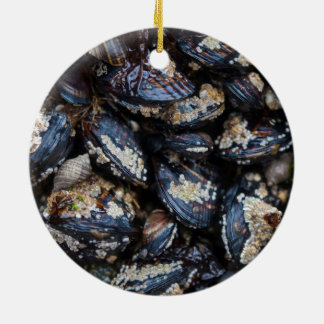 Ornement Rond En Céramique Moules bleues de la Californie s'élevant sur la