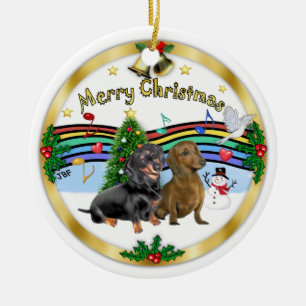 Ornement Rond En Céramique Musique de Noël 1 - Deux Dachshunds