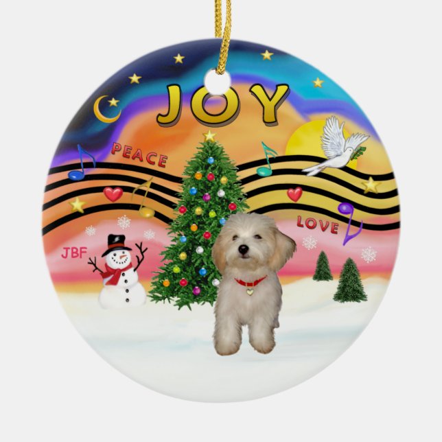 Ornement Rond En Céramique Musique de Noël 2 - Chiot Havanais (Devant)