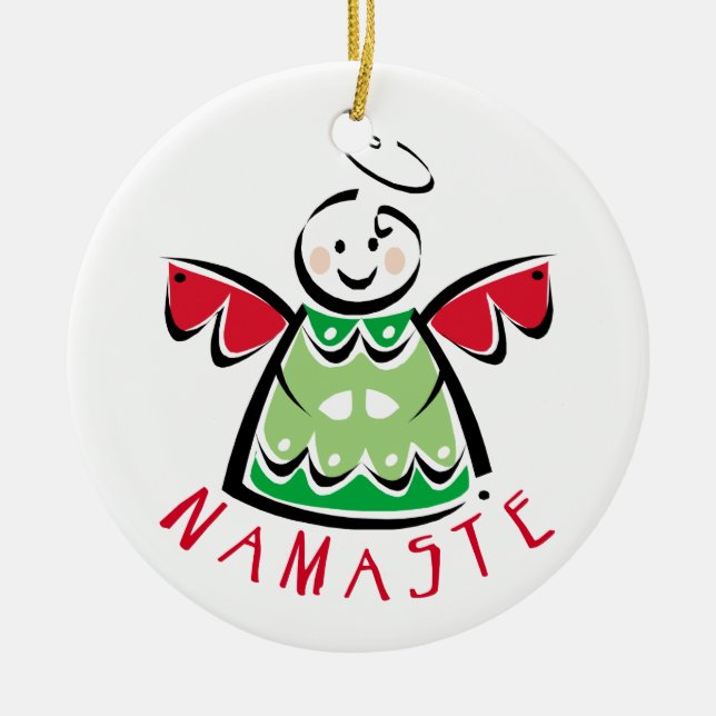 Ornement Rond En Céramique Namaste Yoga Angel Christmas (Devant)