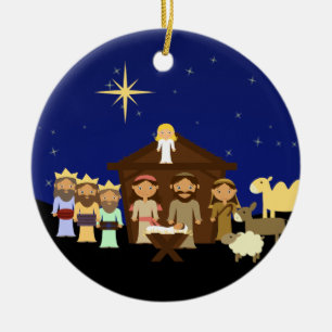 Ornement Rond En Céramique Nativité adorable Noël personnalisé