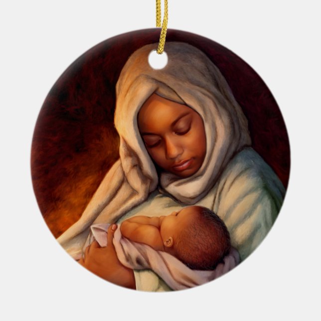 Ornement Rond En Céramique Nativité afro-américaine Art de Noël (Devant)