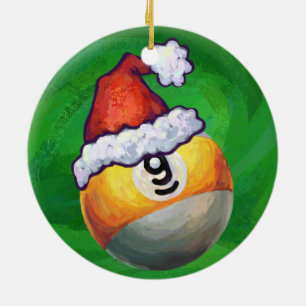 Ornement Rond En Céramique Neuf boule à Santa Hat sur Vert