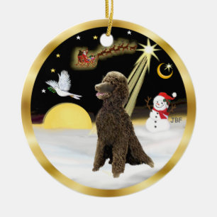 Ornement Rond En Céramique NightFlight - Chocolate Standard Poodle