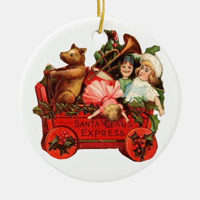 Ornement Rond En Céramique Noël à l'ancienne, Boîte à jouets (Devant)