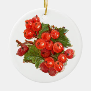 Ornement Rond En Céramique Noël à l'ancienne, Redcurrant