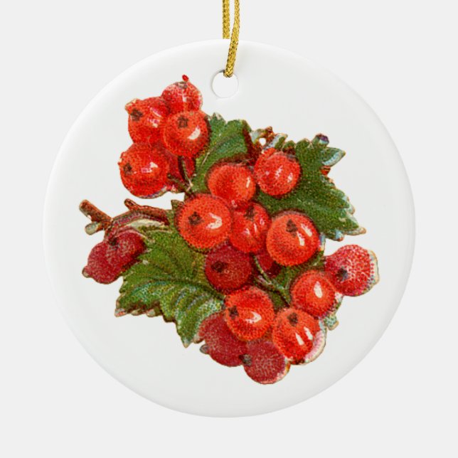 Ornement Rond En Céramique Noël à l'ancienne, Redcurrant (Devant)