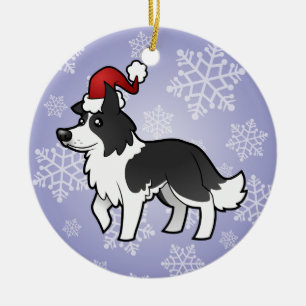 Ornement Rond En Céramique Noël border collie
