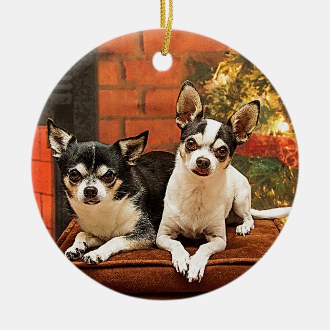 Ornement Rond En Céramique Noël Chihuahua (Devant)