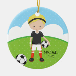 Ornement Rond En Céramique Noël daté personnalisé par footballeur mignon