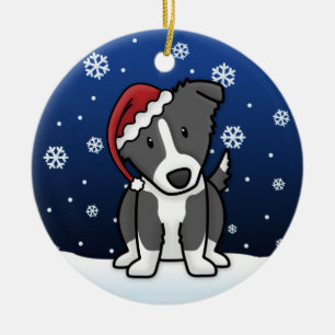 Ornement Rond En Céramique Noël de border collie de bande dessinée de Kawai